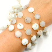 Solar Quartz Coin Shape Gold Plated Wire Chain